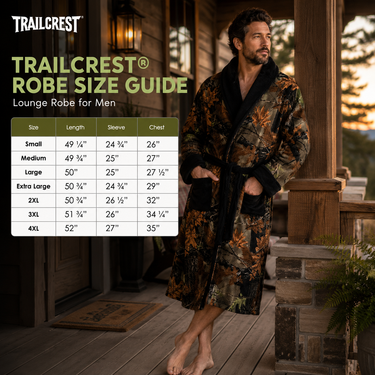TrailCrest by Treel Men's Camo Polar Fleece Plush Bathrobe - with Shawl Collar