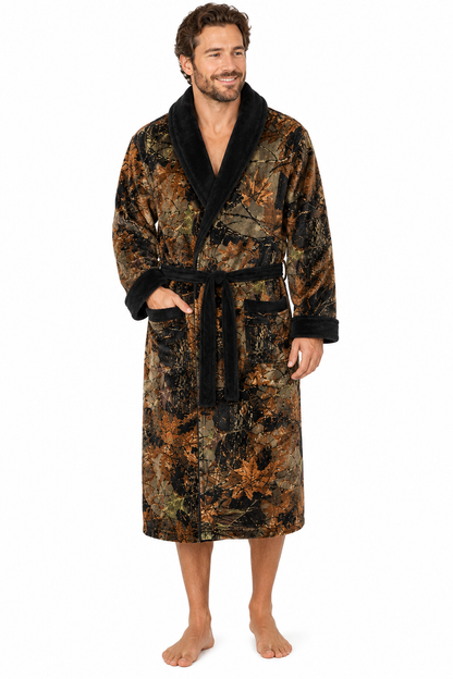 TrailCrest by Treel Men's Camo Polar Fleece Plush Bathrobe - with Shawl Collar
