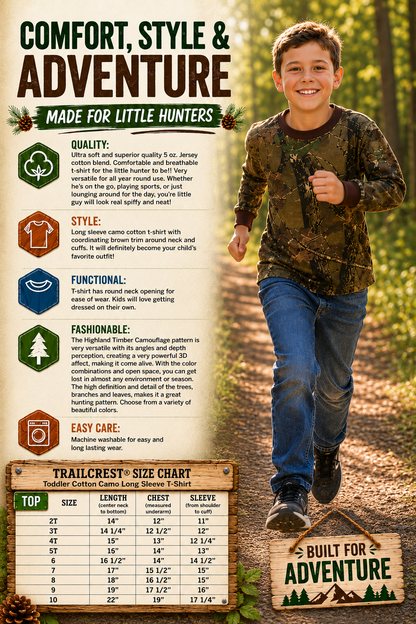 TrailCrest by Treel Toddler Long Sleeve Crew Neck Camo Cotton T-Shirt