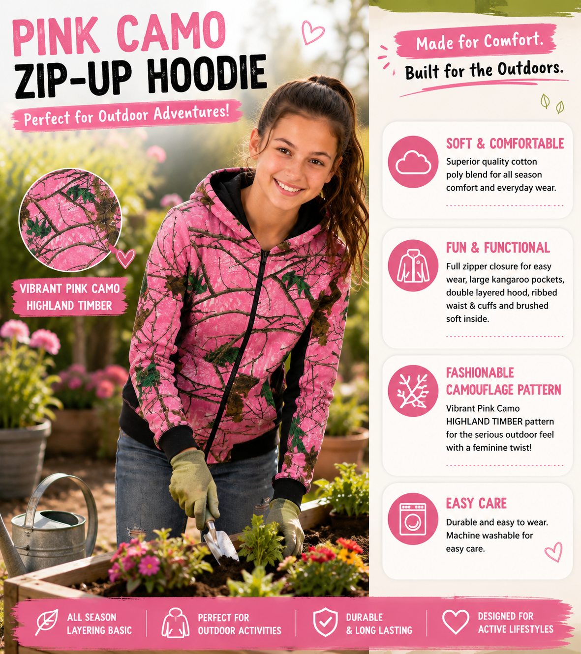 TrailCrest by Treel Girl's Full Zip Up Hoodie Sweatshirt Fashion Hooded Jacket