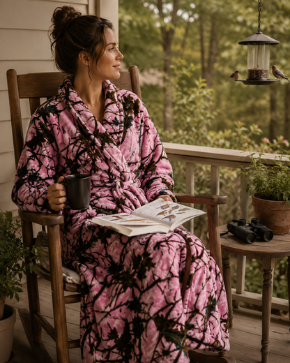 TrailCrest by Treel Women's Pink Camo Polar Fleece Bathrobe Plush House Robe