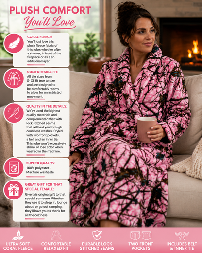 TrailCrest by Treel Women's Pink Camo Polar Fleece Bathrobe Plush House Robe