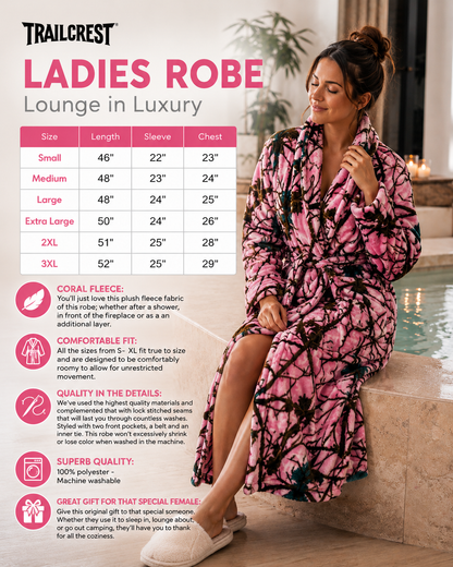 TrailCrest by Treel Women's Pink Camo Polar Fleece Bathrobe Plush House Robe