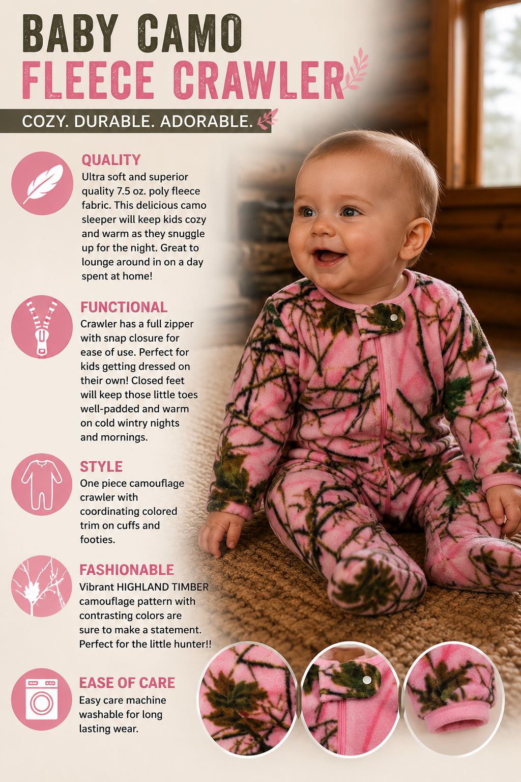 TrailCrest by Treel Infant Camo One Piece Play Footie Fleece Crawler