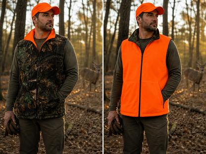 TrailCrest by Treel Men's Reversible Buffalo Red Plaid & Safety Blaze Orange Outdoorsman Workwear Vest