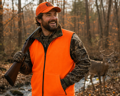 TrailCrest by Treel Men's Reversible Buffalo Red Plaid & Safety Blaze Orange Outdoorsman Workwear Vest