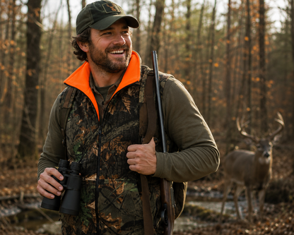 TrailCrest by Treel Men's Reversible Buffalo Red Plaid & Safety Blaze Orange Outdoorsman Workwear Vest