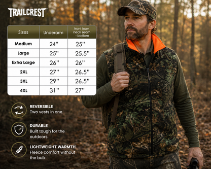 TrailCrest by Treel Men's Reversible Buffalo Red Plaid & Safety Blaze Orange Outdoorsman Workwear Vest