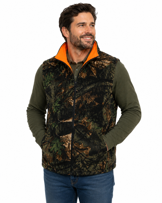 TrailCrest by Treel Men's Reversible Buffalo Red Plaid & Safety Blaze Orange Outdoorsman Workwear Vest