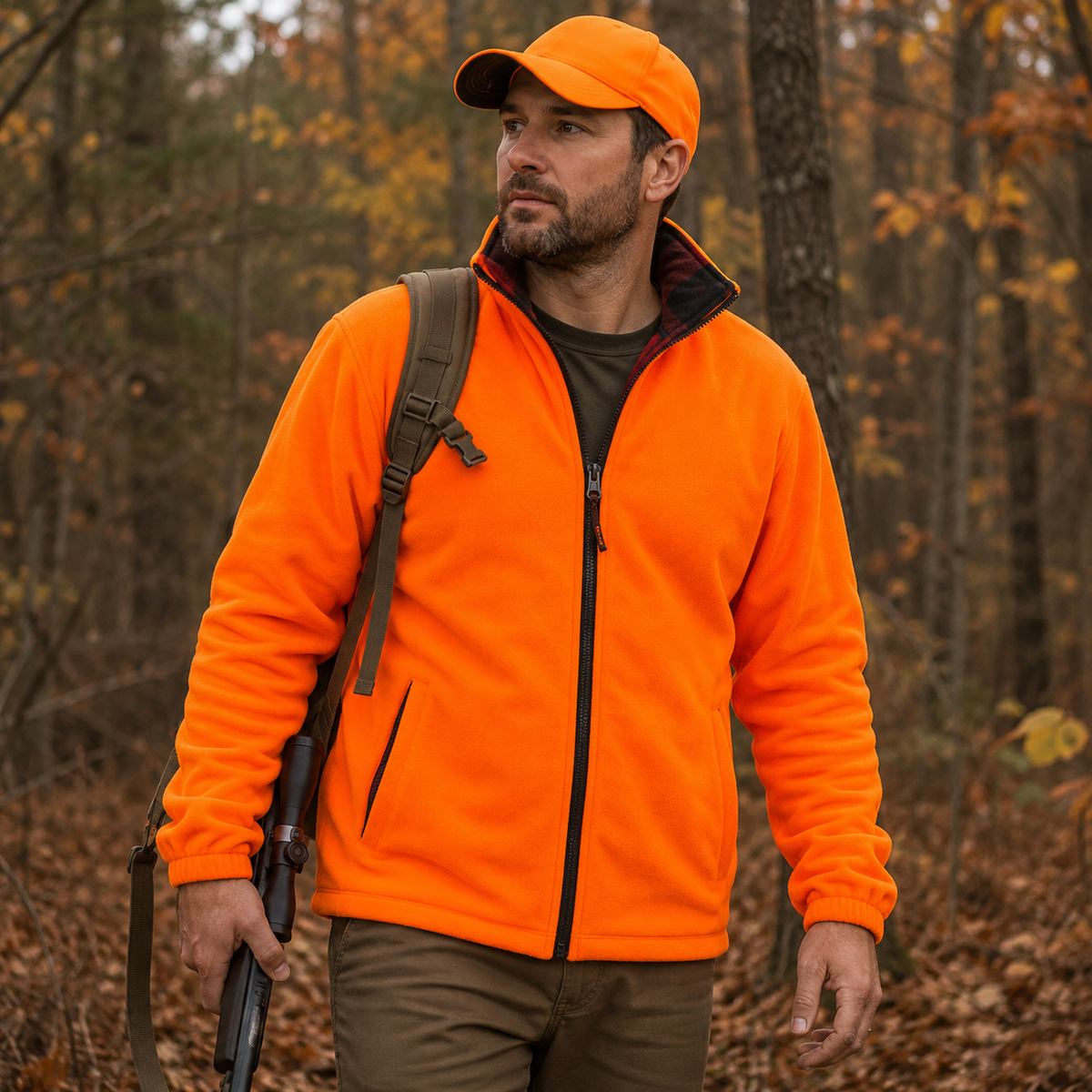 TrailCrest by Treel Men's Buffalo Plaid & Safety Blaze Orange Reversible Outdoorsman Workwear Jacket