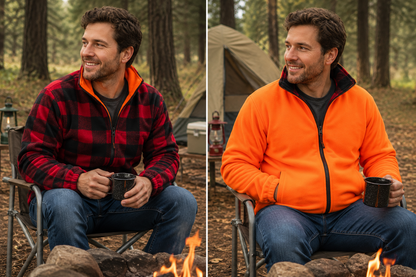 TrailCrest by Treel Men's Buffalo Plaid & Safety Blaze Orange Reversible Outdoorsman Workwear Jacket