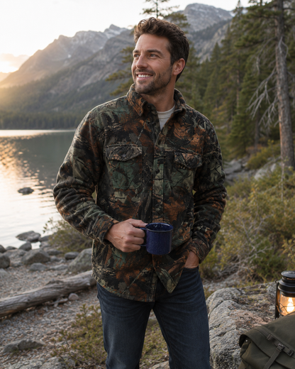 TrailCrest by Treel Mens Camo Fleece Button Up Hunting Shirt