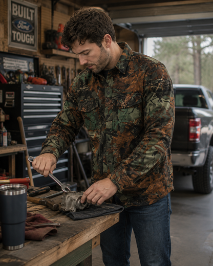 TrailCrest by Treel Mens Camo Fleece Button Up Hunting Shirt
