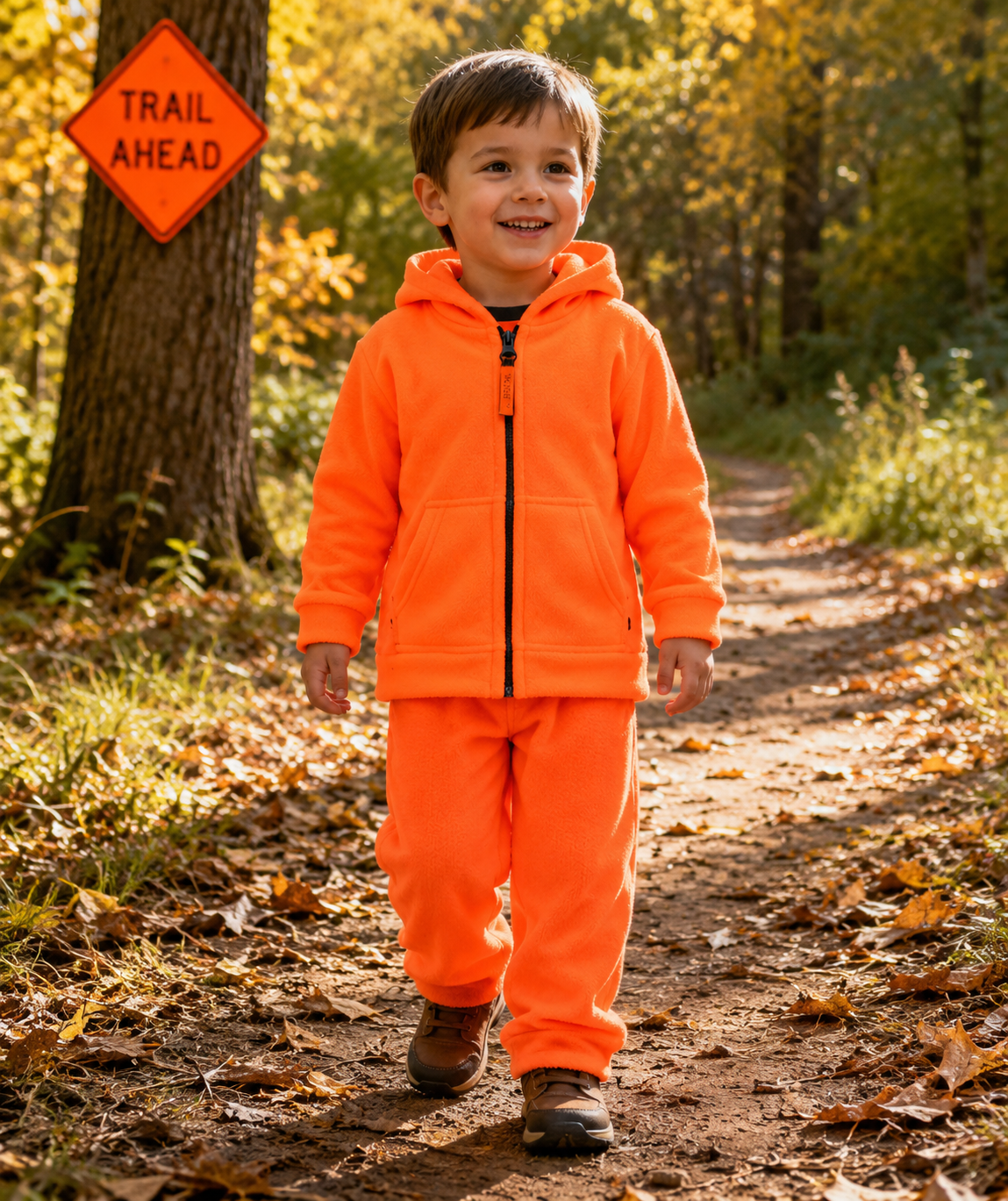 TrailCrest by Treel Toddler Safety Blaze Orange Full Zip Hoody Sweatshirt Fleece Jacket & Pants Set