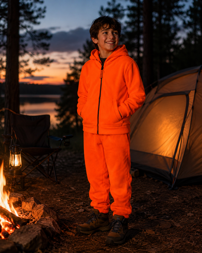 TrailCrest by Treel Toddler Safety Blaze Orange Full Zip Hoody Sweatshirt Fleece Jacket & Pants Set