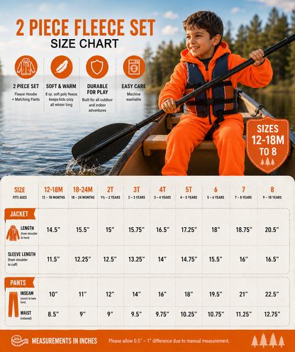 TrailCrest by Treel Toddler Safety Blaze Orange Full Zip Hoody Sweatshirt Fleece Jacket & Pants Set
