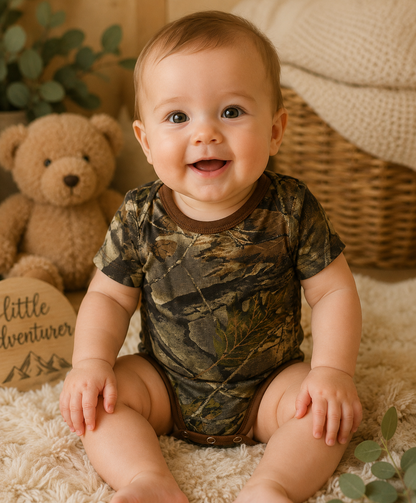 TrailCrest by Treel Newborn Baby Infant Camo Undershirt- Short Sleeve Romper Bodysuit