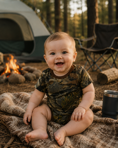 TrailCrest by Treel Newborn Baby Infant Camo Undershirt- Short Sleeve Romper Bodysuit