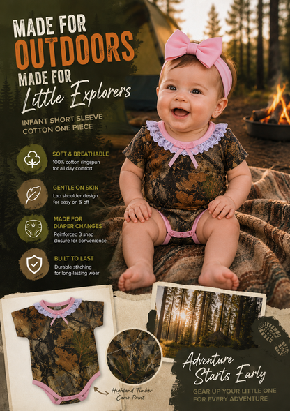 TrailCrest by Treel Newborn Baby Infant Camo Undershirt- Short Sleeve Romper Bodysuit