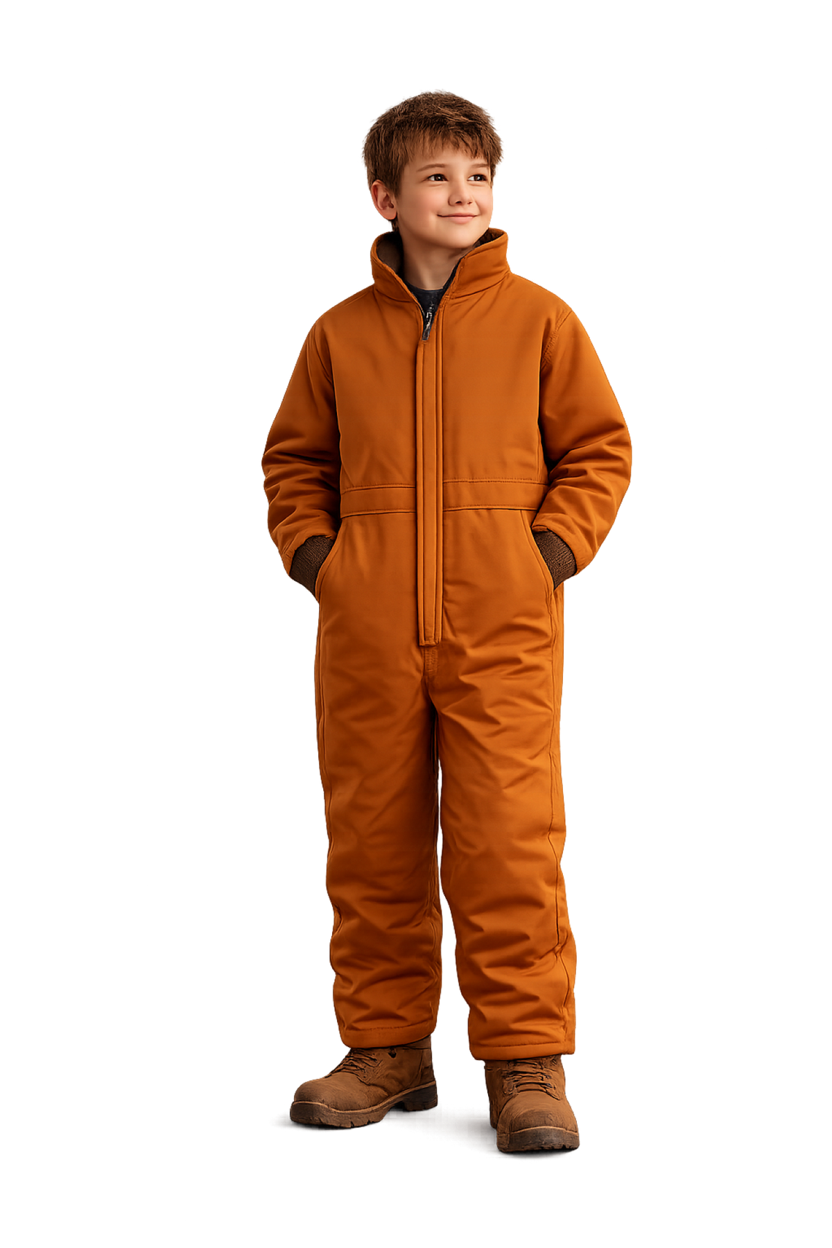 Kids Insulated Mossy Oak / Duck Brown Canvas Work Coveralls for Outdoor Winter