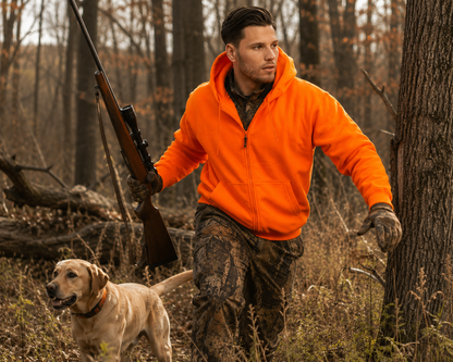 TrailCrest by Treel Orange Safety Full Zip High Visibility Thick Fleece Hooded Sweatshirt Hunting Jacket