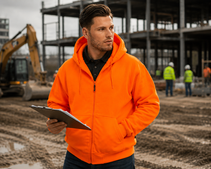 TrailCrest by Treel Orange Safety Full Zip High Visibility Thick Fleece Hooded Sweatshirt Hunting Jacket