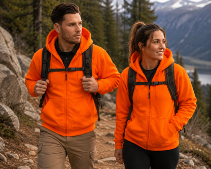 TrailCrest by Treel Orange Safety Full Zip High Visibility Thick Fleece Hooded Sweatshirt Hunting Jacket