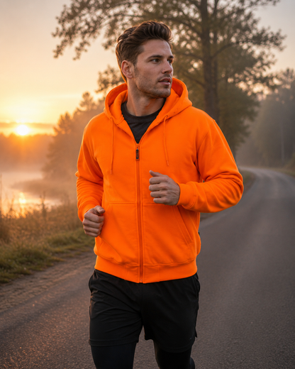 TrailCrest by Treel Orange Safety Full Zip High Visibility Thick Fleece Hooded Sweatshirt Hunting Jacket