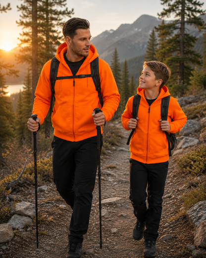 TrailCrest by Treel Orange Safety Full Zip High Visibility Thick Fleece Hooded Sweatshirt Hunting Jacket