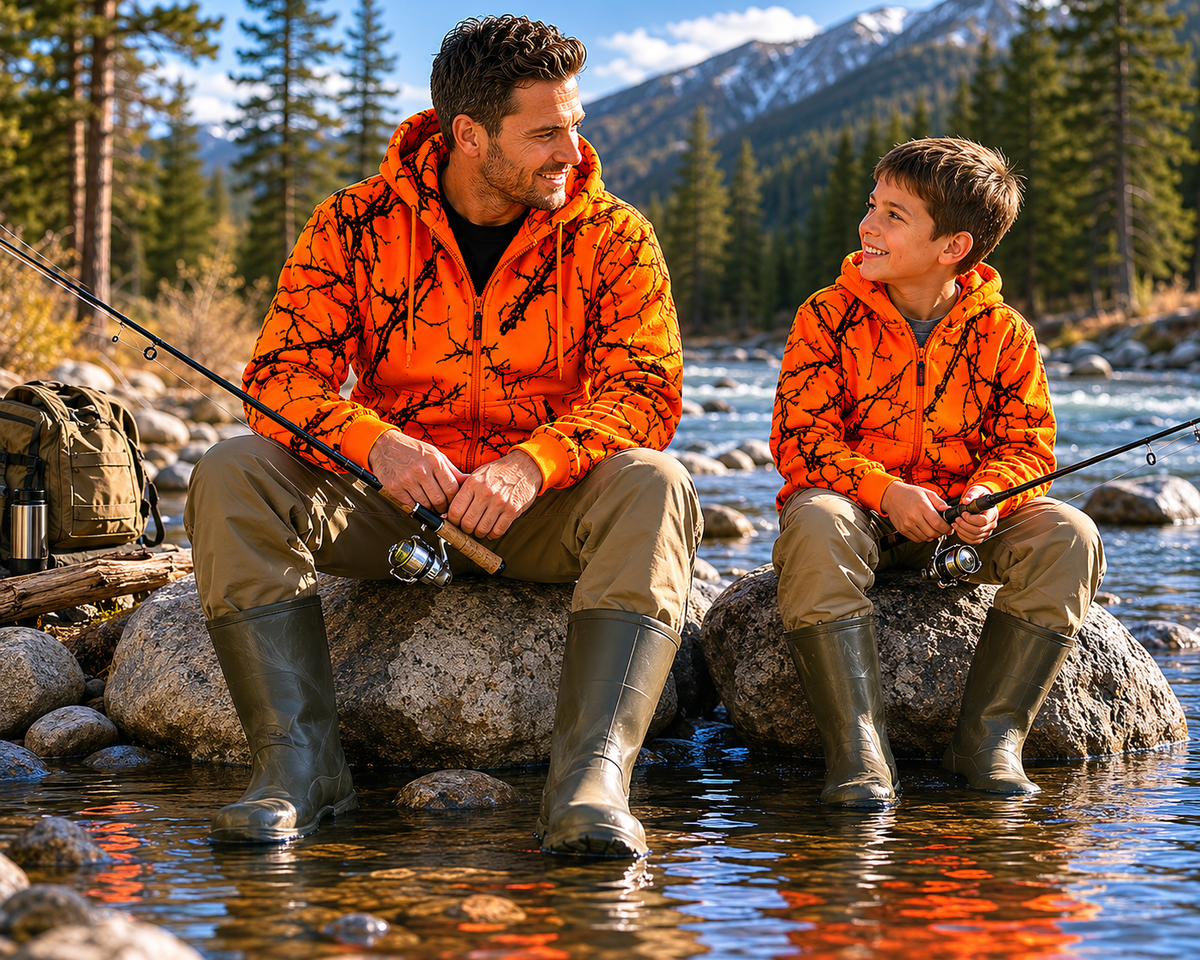 TrailCrest by Treel Orange Safety Full Zip High Visibility Thick Fleece Hooded Sweatshirt Hunting Jacket