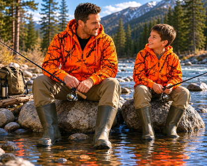 TrailCrest by Treel Orange Safety Full Zip High Visibility Thick Fleece Hooded Sweatshirt Hunting Jacket