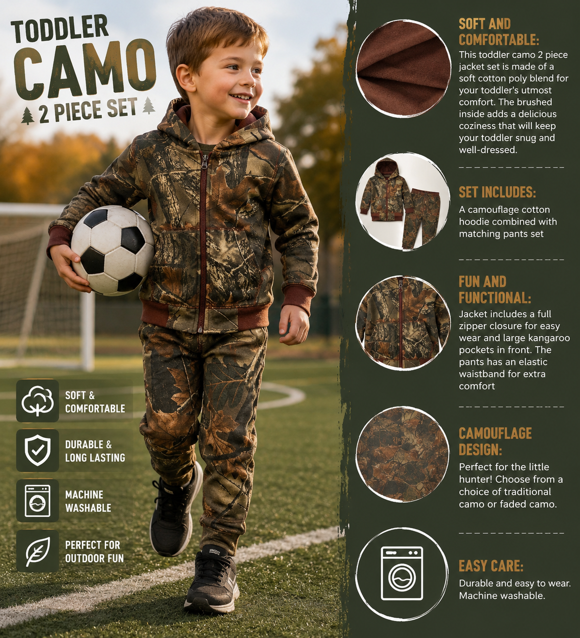 TrailCrest by Treel Infant - Toddler Cotton Camo Full Zip Hoodie Sweatshirt Jacket & Pants Set Tracksuit
