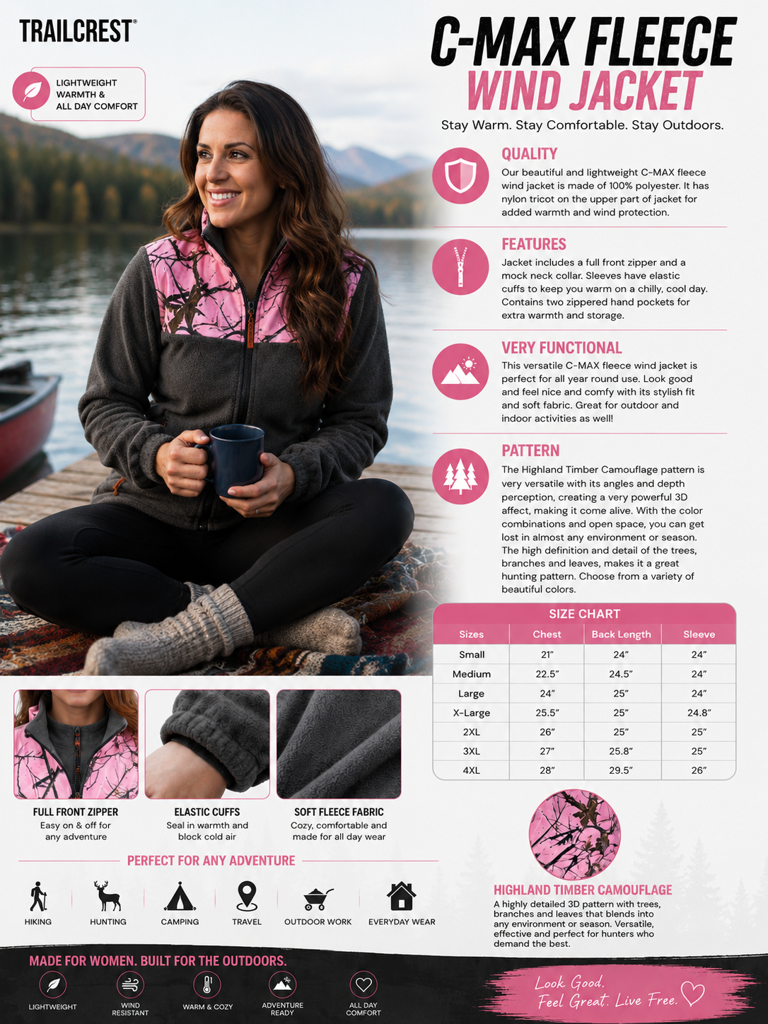 TrailCrest by Treel Women's Classic Fit Polar Soft Fleece Full Zip Up Jacket