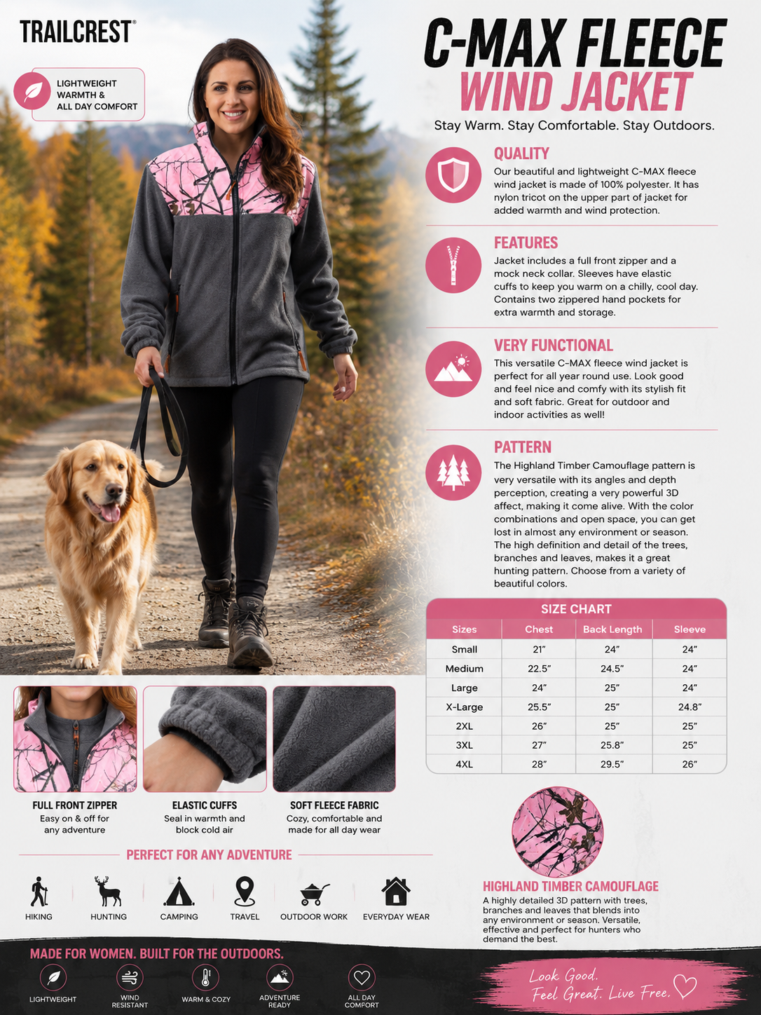 TrailCrest by Treel Women's Classic Fit Polar Soft Fleece Full Zip Up Jacket