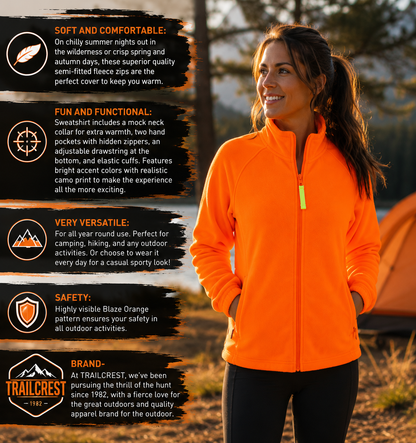 TrailCrest by Treel Women's Semi-Fitted Blaze Orange Full Zip 12 Oz. Fleece Jacket