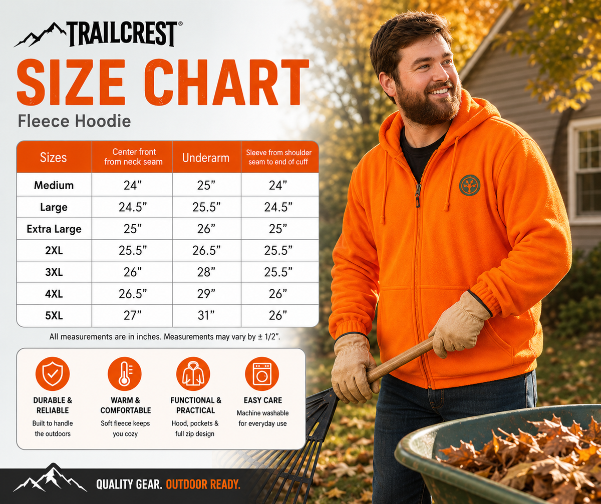 TrailCrest by Treel Chambliss Full Zip Safety Blaze Orange Sweatshirt Hoody