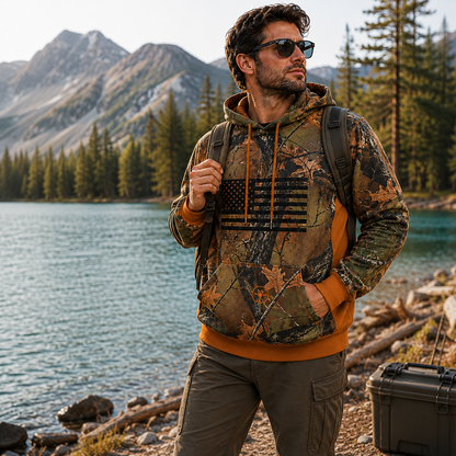 TrailCrest by Treel Mens Camo Hoodie Sweatshirt With Flag