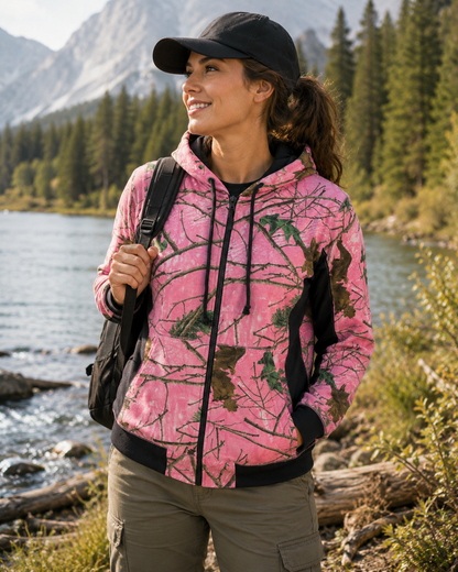 TrailCrest by Treel Women’s Pink Camo Full Zip Hoody Sweatshirt Fashion Hooded Jacket