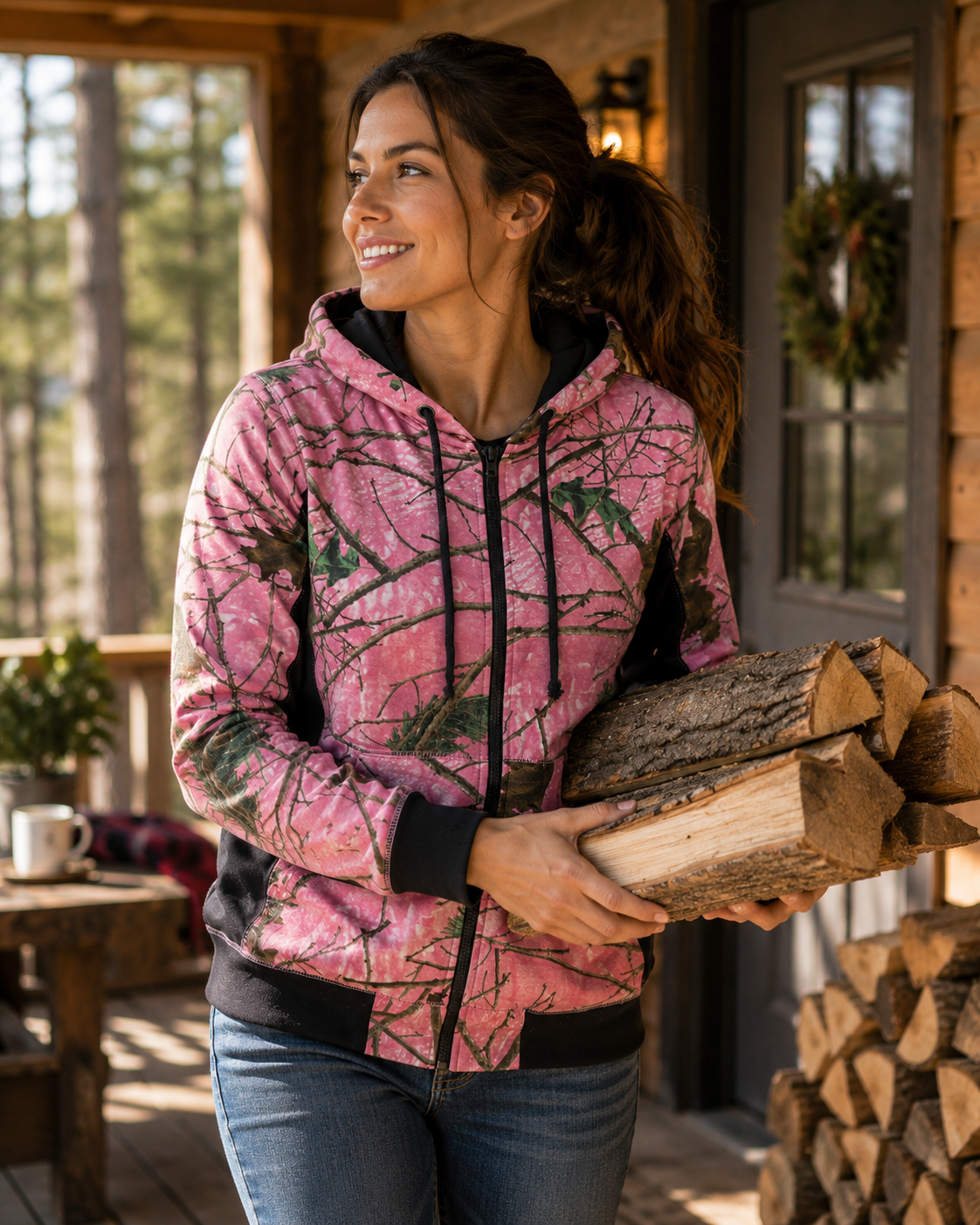 TrailCrest by Treel Women’s Pink Camo Full Zip Hoody Sweatshirt Fashion Hooded Jacket