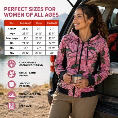 TrailCrest by Treel Women’s Pink Camo Full Zip Hoody Sweatshirt Fashion Hooded Jacket
