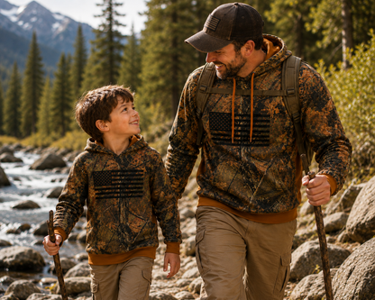 TrailCrest by Treel Mens Camo Hoodie Sweatshirt With Flag