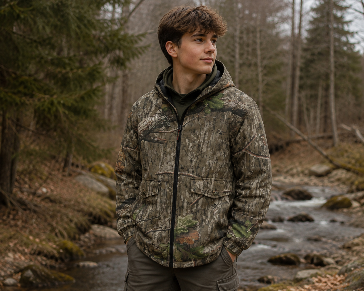 Mossy Oak Men's Insulated Camo Jacket – Country Roots Pattern – Quilted Lining, Cotton Twill Shell, Cold Weather Work Jacket