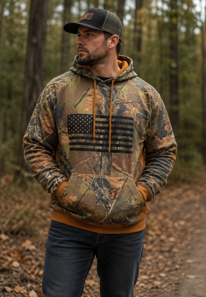 TrailCrest by Treel Mens Camo Hoodie Sweatshirt With Flag