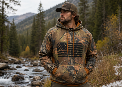 TrailCrest by Treel Mens Camo Hoodie Sweatshirt With Flag