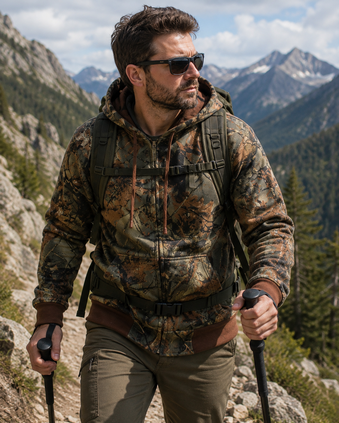 TrailCrest by Treel Men’s Camo Full Zip Up Hoodie Sweatshirt Fashion Hooded Jacket