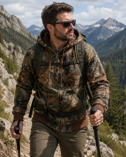 TrailCrest by Treel Men’s Camo Full Zip Up Hoodie Sweatshirt Fashion Hooded Jacket