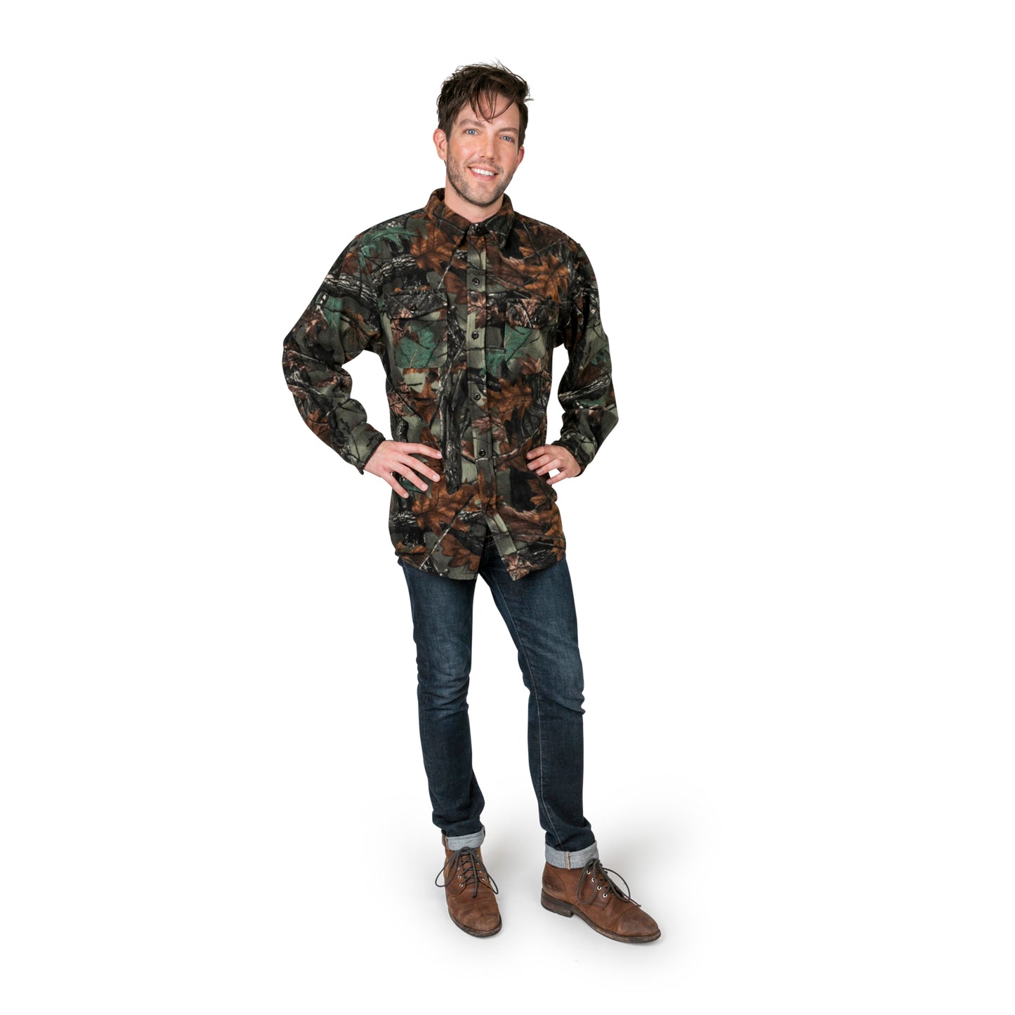 TrailCrest by Treel Mens Camo Fleece Button Up Hunting Shirt