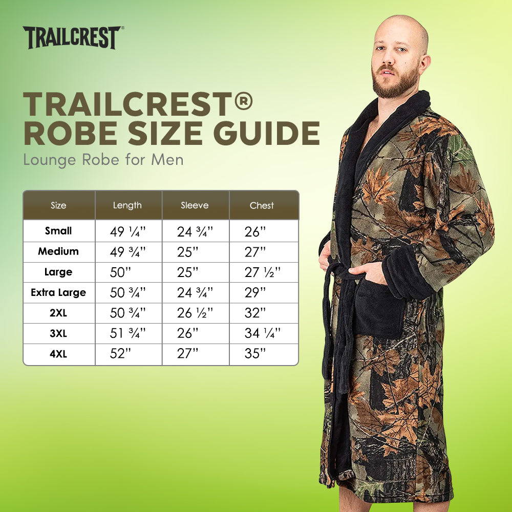 TrailCrest by Treel Men's Camo Polar Fleece Plush Bathrobe - with Shawl Collar