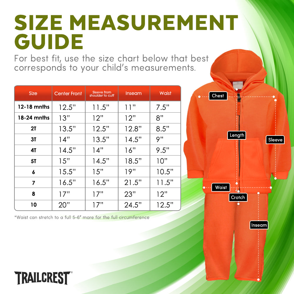 TrailCrest by Treel Toddler Safety Blaze Orange Full Zip Hoody Sweatshirt Fleece Jacket & Pants Set