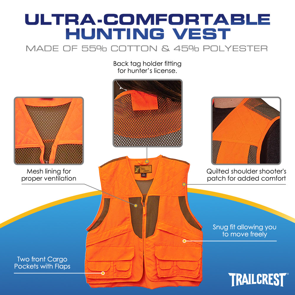 TrailCrest by Treel Kid's Upland Delue Blaze Orange Safety Front Loader High Visibility Vest